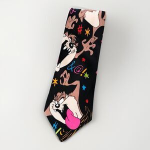 Vintage Looney Tunes Taz Silk Neck Tie Angry 1992 Black Tazmanian Devil